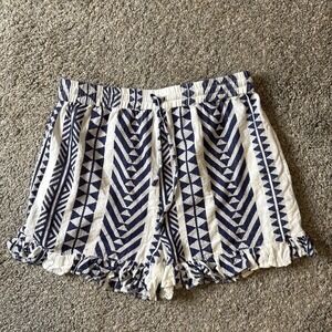 Blue Rain Women's Shorts Ruffle Hem Tie Front Blue & White Size M